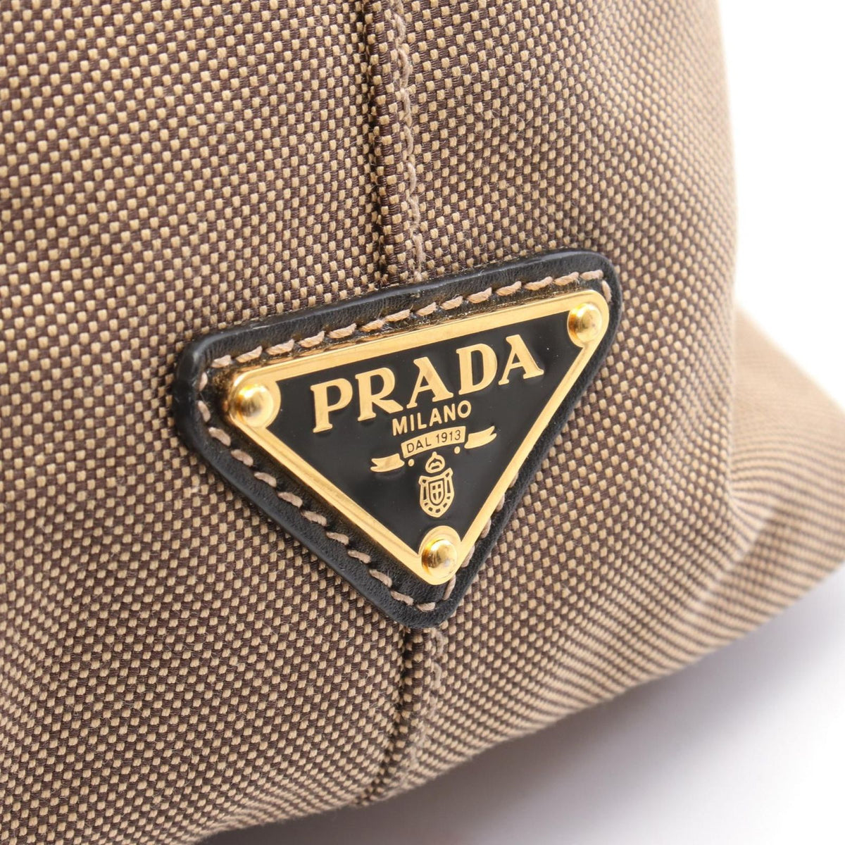 Prada Tote Bag Logo Jacquard Beige Black Canvas Leather — view 5