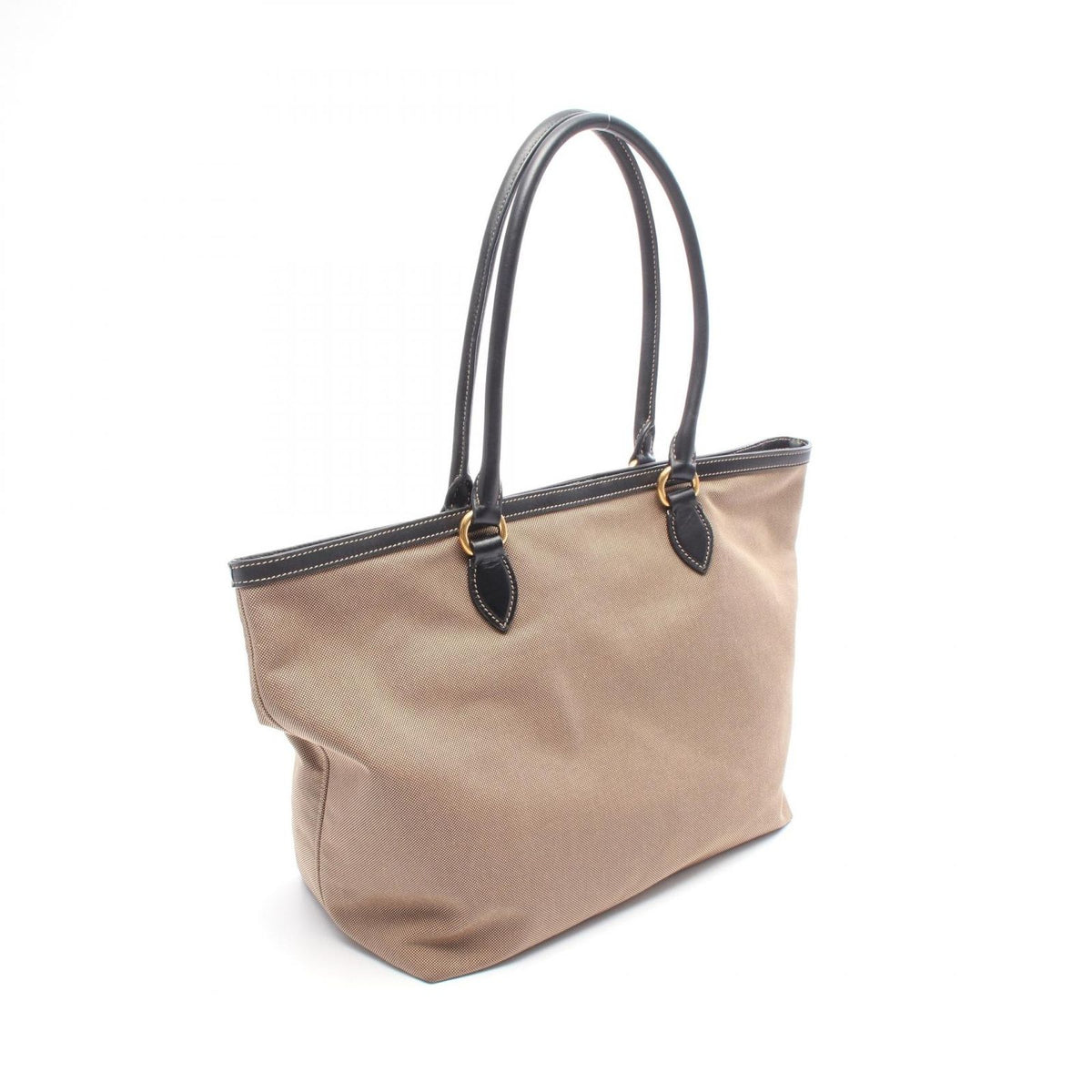 Prada Tote Bag Logo Jacquard Beige Black Canvas Leather — view 2