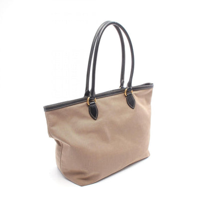 Prada Tote Bag Logo Jacquard Beige Black Canvas Leather — view 2
