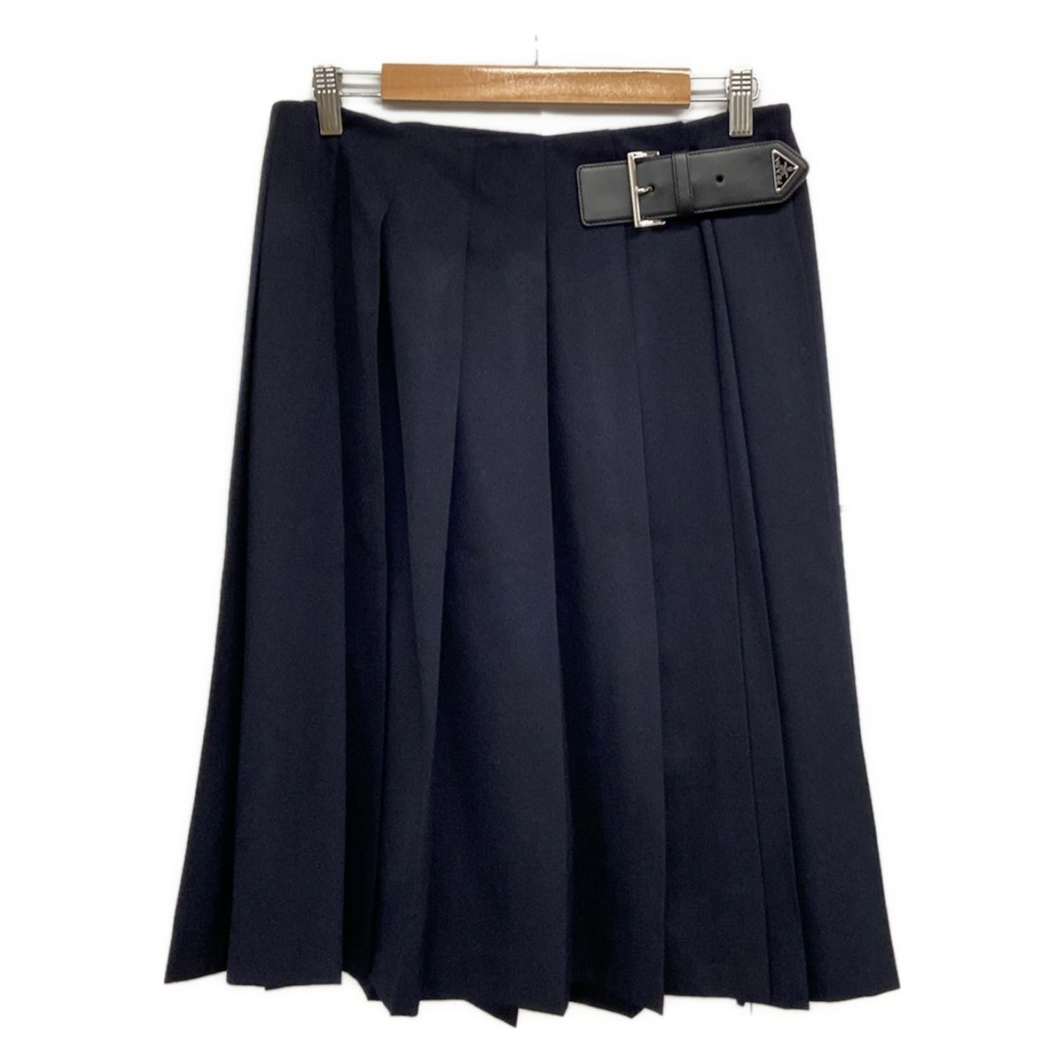 Prada Skirt M Dark Navy Knee-Length Pleats Wool