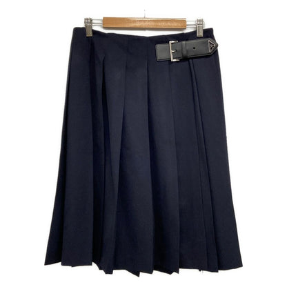 Prada Skirt M Dark Navy Knee-Length Pleats Wool