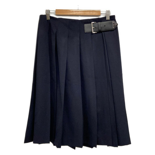 Prada Skirt M Dark Navy Knee-Length Pleats Wool