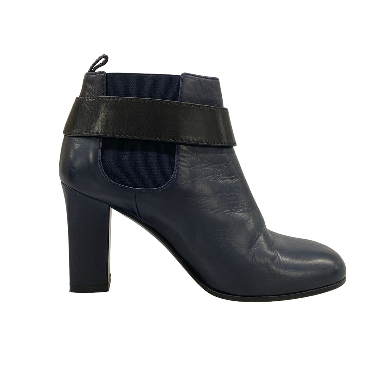 Chanel Booties Navy Black Side Gore CC Logo Leather Boots — view 2