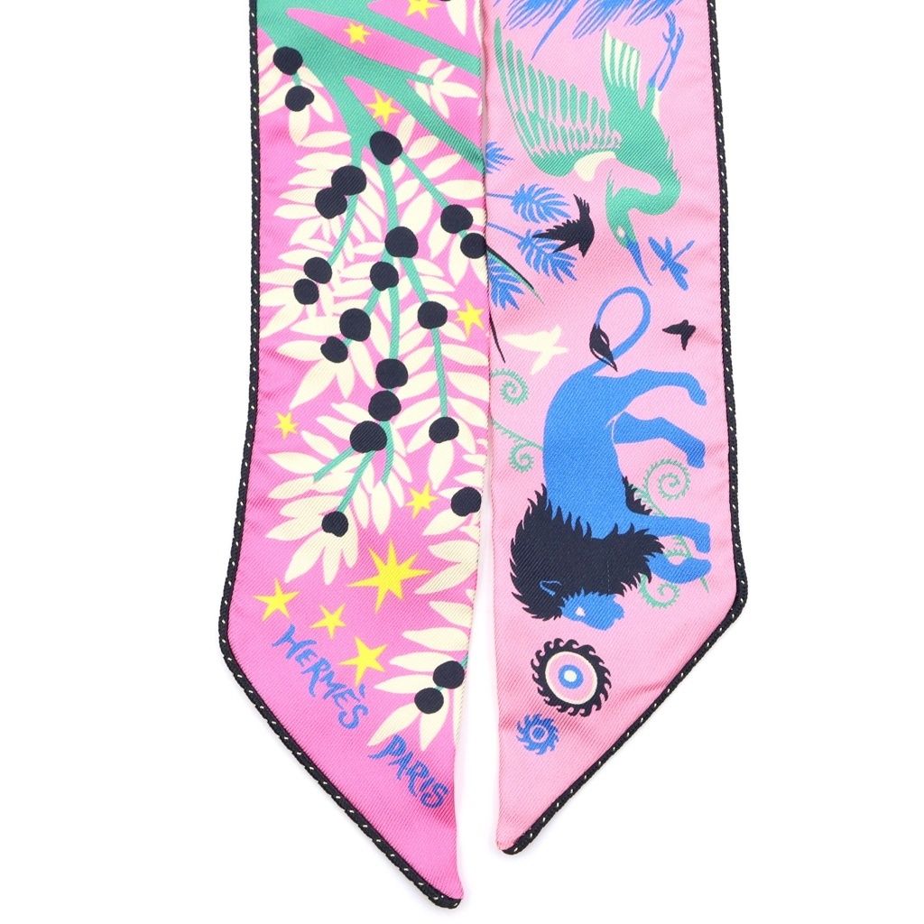 Hermes Twilly le Charme D Orphee BA Silk Scarf Pink — view 2