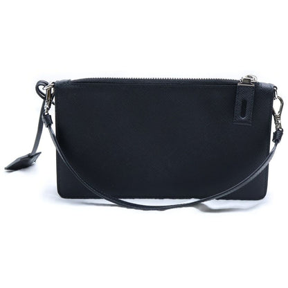 Prada Saffiano Leather Pouch Mini Handbag Black Silver — view 2