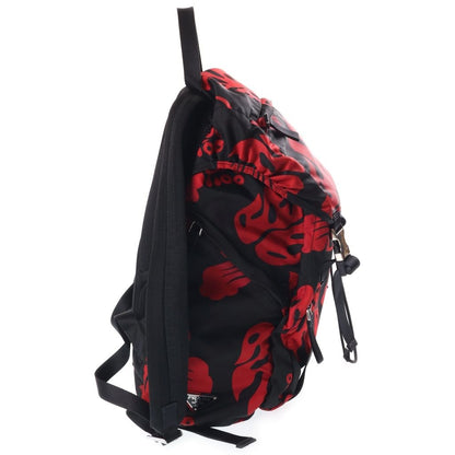 Prada All Over Print Nylon Backpack Black Red Silver — view 3