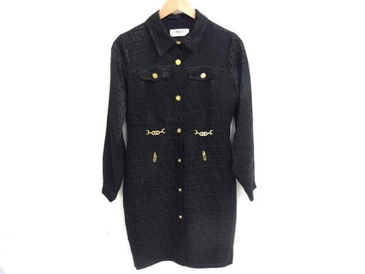 Fendi Zucca Pattern Acetate Long Coat Black