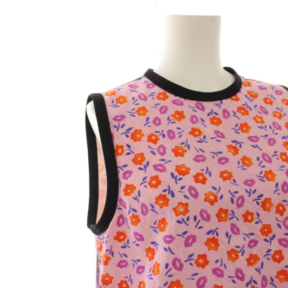 Prada Shirt Blouse Sleeveless Floral Pattern Silk Pink Black 44 — view 5