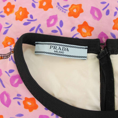 Prada Shirt Blouse Sleeveless Floral Pattern Silk Pink Black 44 — view 4