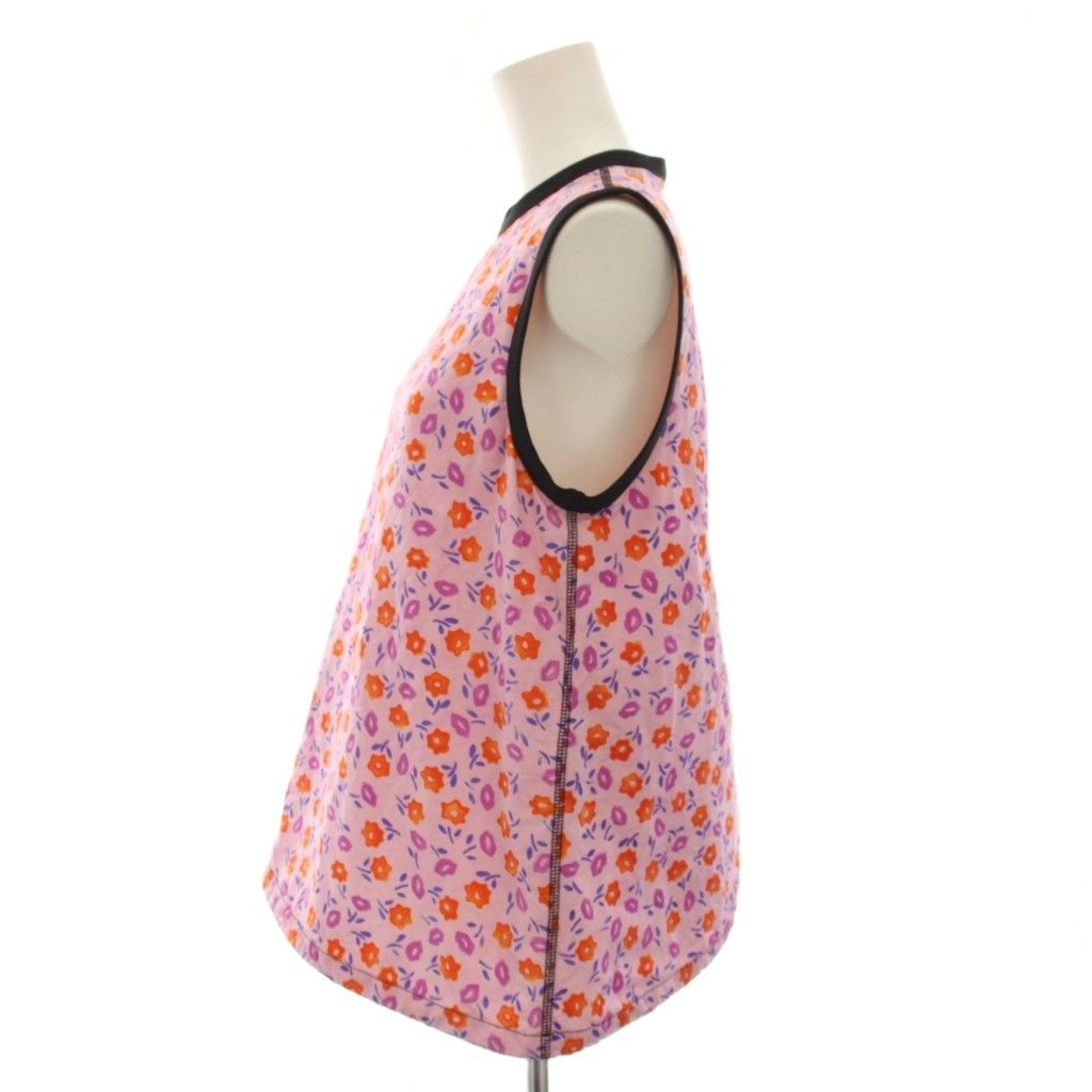 Prada Shirt Blouse Sleeveless Floral Pattern Silk Pink Black 44 — view 2
