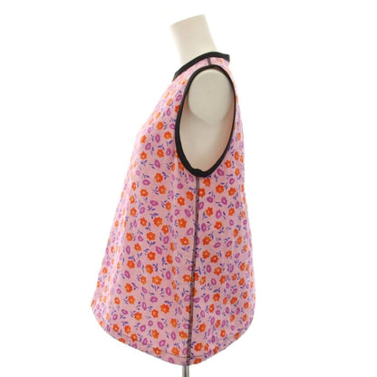 Prada Shirt Blouse Sleeveless Floral Pattern Silk Pink Black 44 — view 2