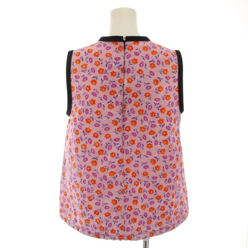 Prada Shirt Blouse Sleeveless Floral Pattern Silk Pink Black 44 — view 3