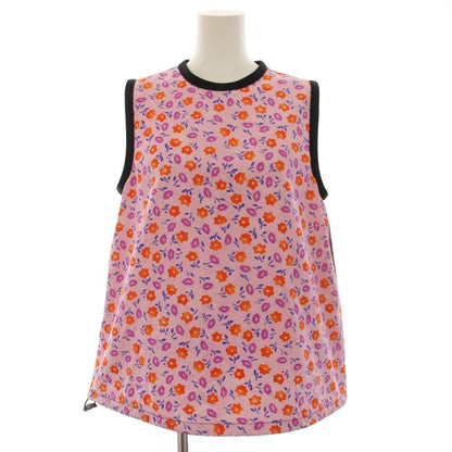 Prada Shirt Blouse Sleeveless Floral Pattern Silk Pink Black 44