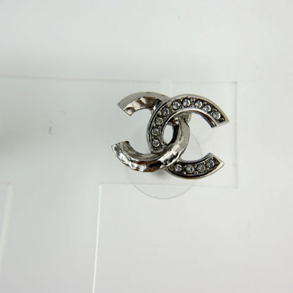 Chanel CC Logo Rhinestone Earrings Plated Silver Clear Vintage — view 3