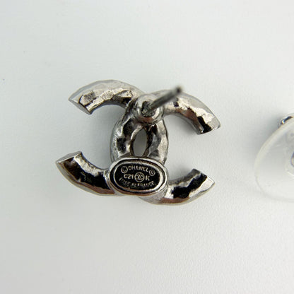 Chanel CC Logo Rhinestone Earrings Plated Silver Clear Vintage — view 8