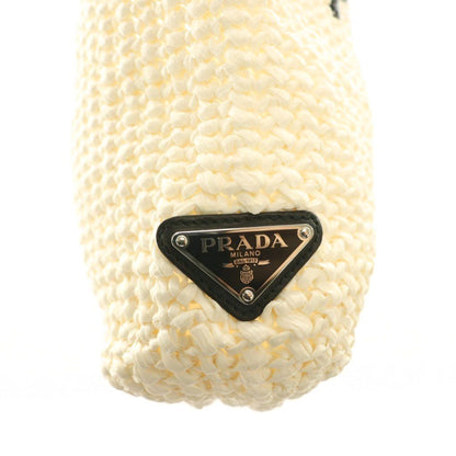 Prada Handbag Raffia Logo Braid Bicolor Triangle Plate White Black — view 8