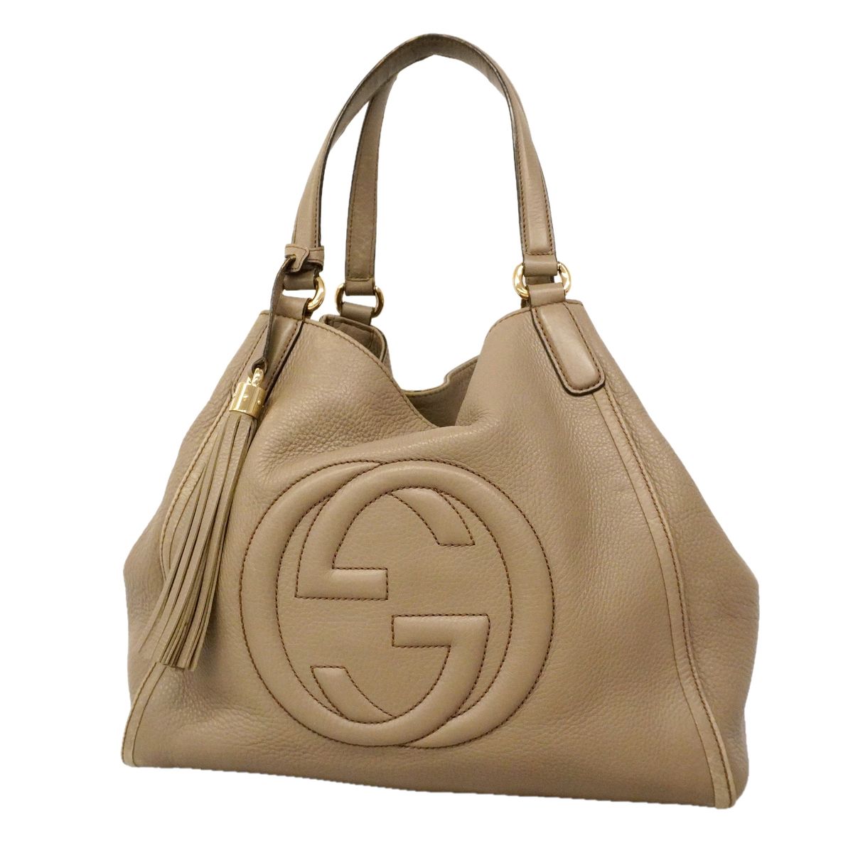 Gucci Tote Bag Soho Leather Greige Champagne Gold