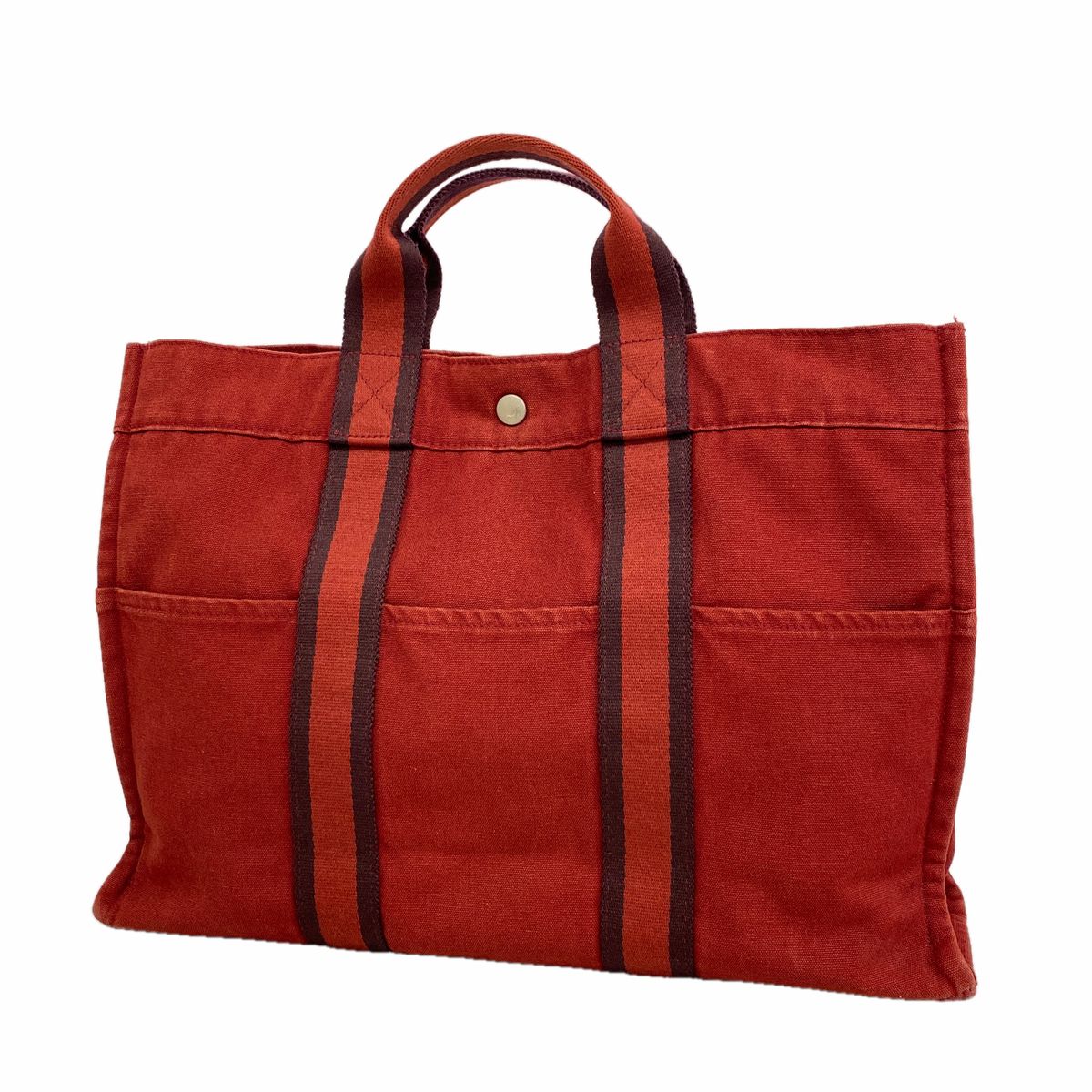 Hermes Tote Bag Fourre Tout MM Canvas Red Silver