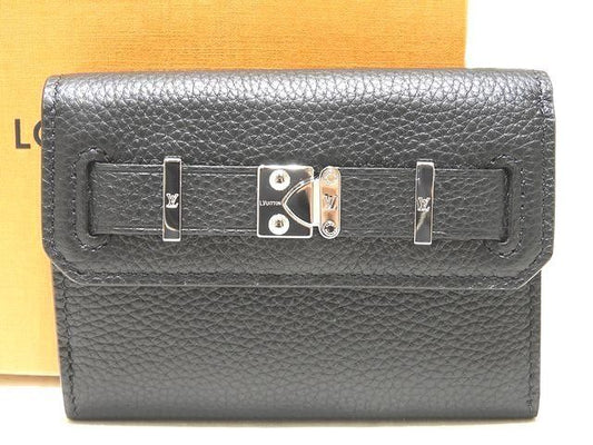 Louis Vuitton Georges Wallet Trifold Compact Black Leather Silver