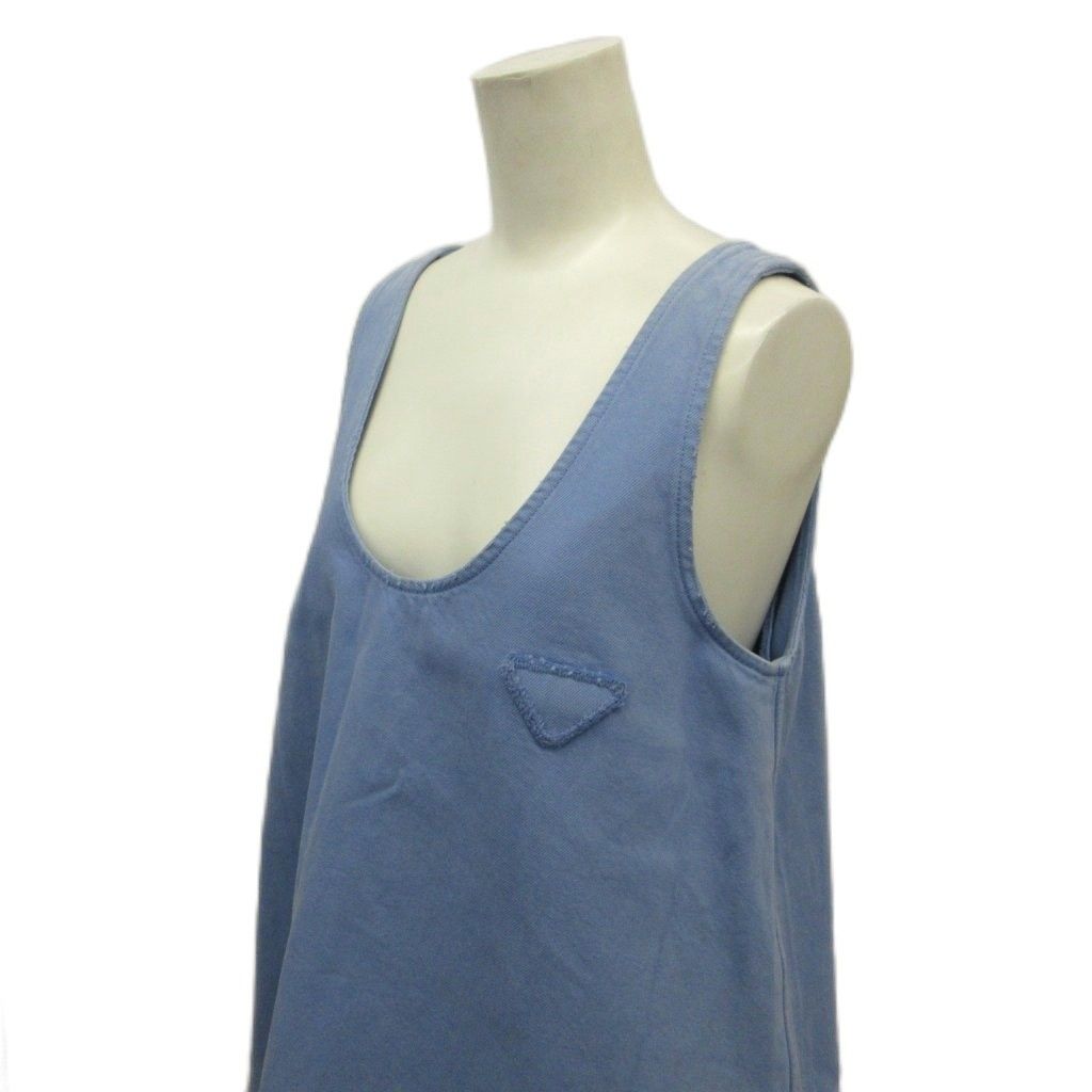 Prada A-Line Denim Mini Dress Sleeveless Tunic Knee-Length Triangle Logo Motif — view 4