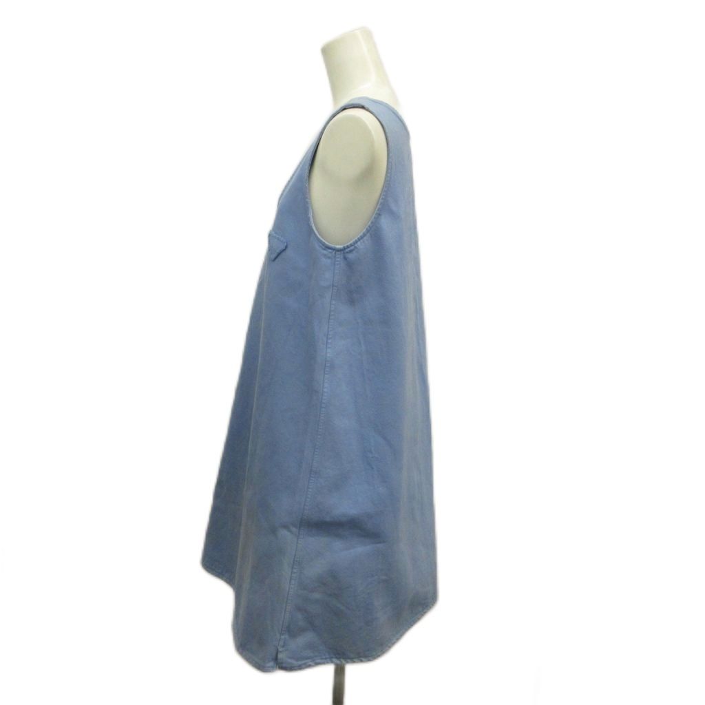 Prada A-Line Denim Mini Dress Sleeveless Tunic Knee-Length Triangle Logo Motif — view 3