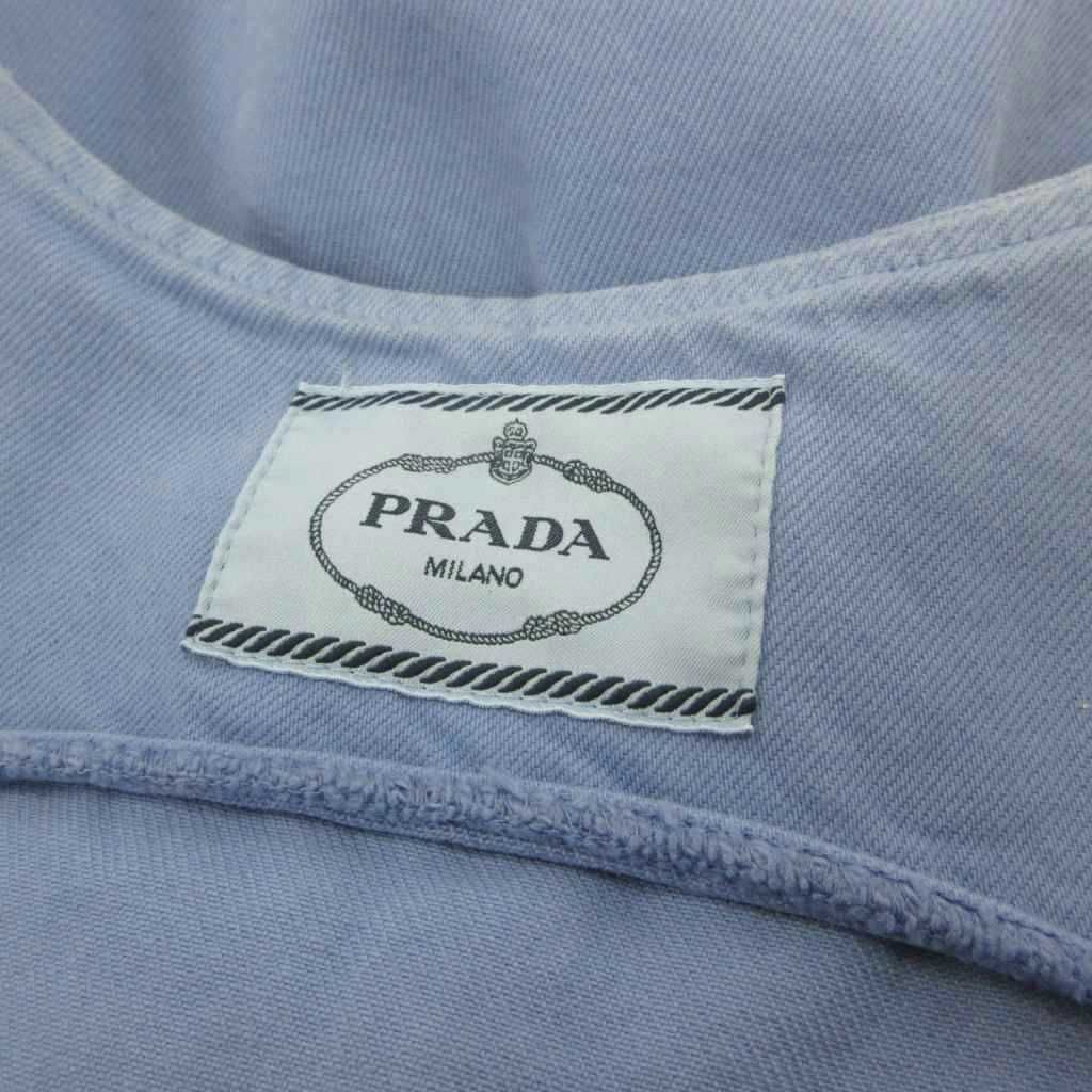 Prada A-Line Denim Mini Dress Sleeveless Tunic Knee-Length Triangle Logo Motif — view 5