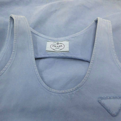 Prada A-Line Denim Mini Dress Sleeveless Tunic Knee-Length Triangle Logo Motif — view 8