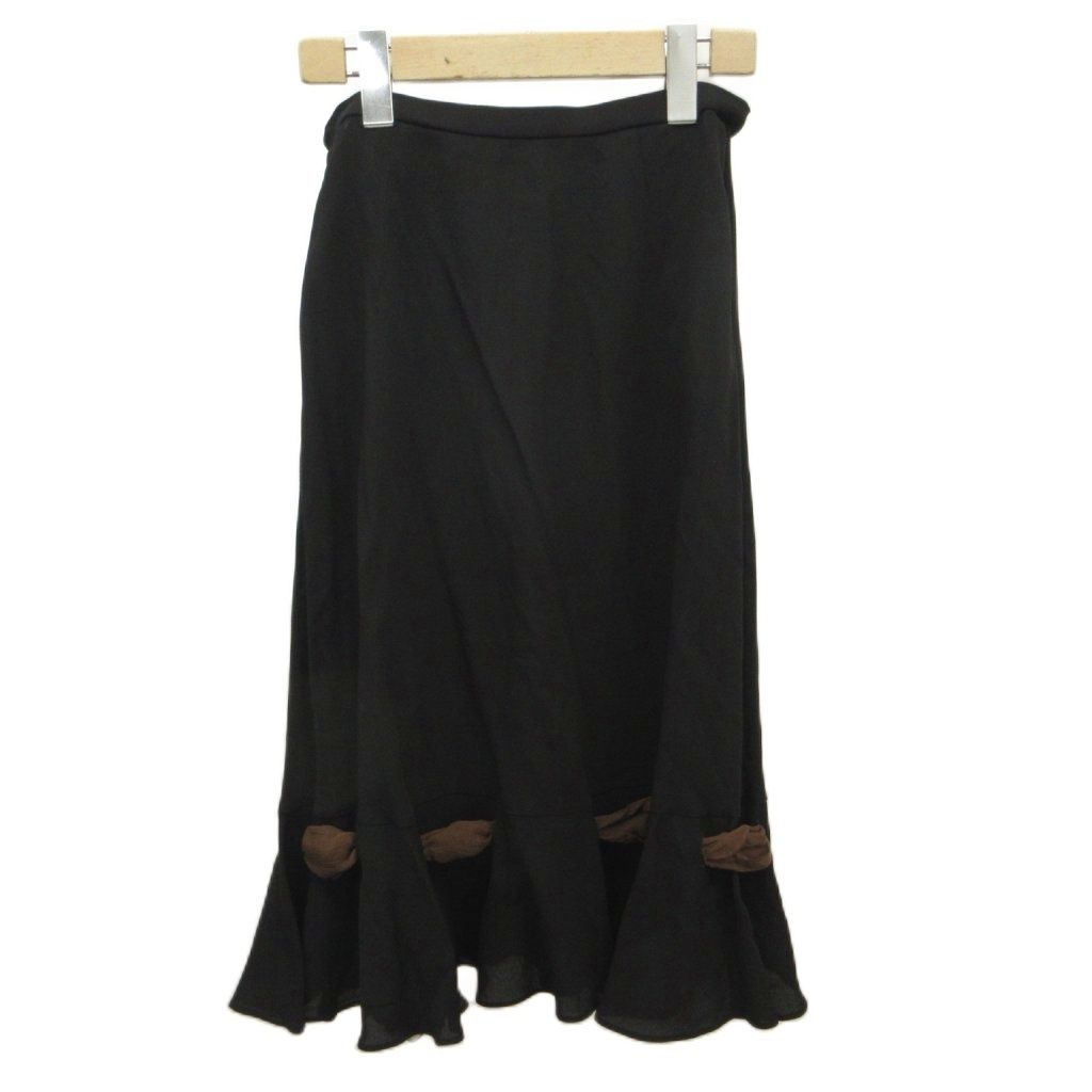 Miu Miu Flare Long Skirt Black Brown Ribbon 38 — view 2