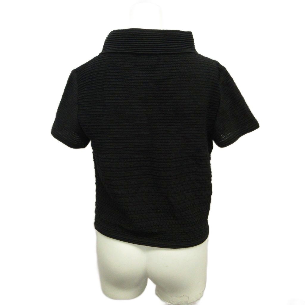 Chanel CC Logo Plate Turtleneck Short Sleeve Knit Top High Neck Rib Black 38 — view 2