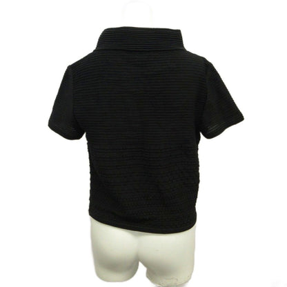 Chanel CC Logo Plate Turtleneck Short Sleeve Knit Top High Neck Rib Black 38 — view 2
