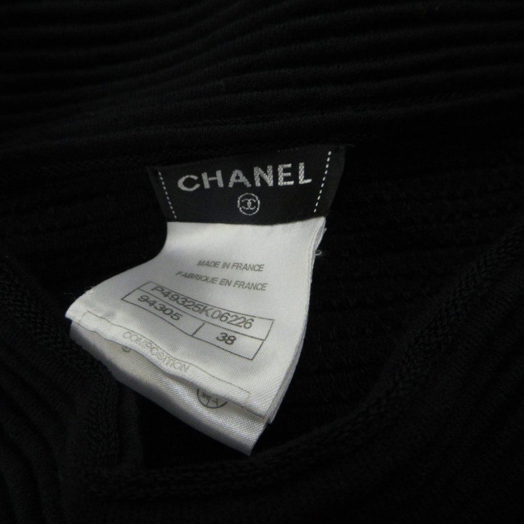Chanel CC Logo Plate Turtleneck Short Sleeve Knit Top High Neck Rib Black 38 — view 5