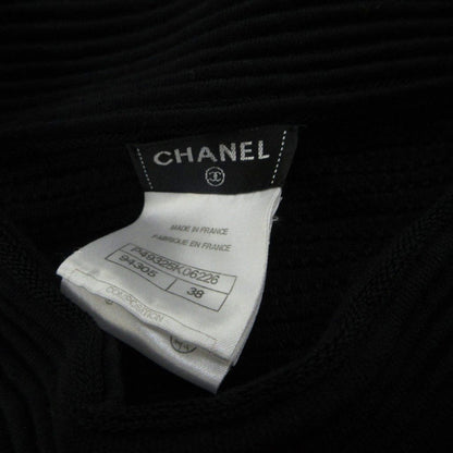 Chanel CC Logo Plate Turtleneck Short Sleeve Knit Top High Neck Rib Black 38 — view 5