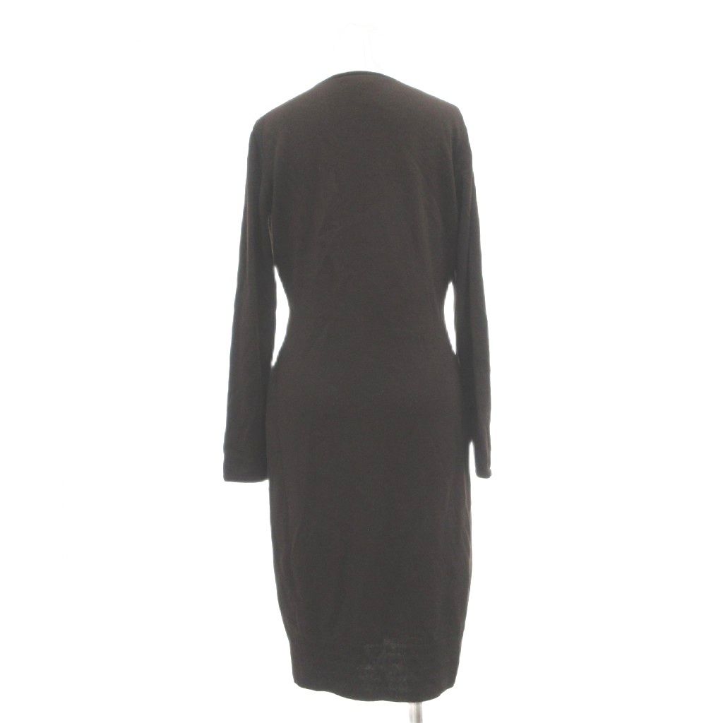 Fendi V-neck Knit Dress Sweater Merino Wool Long Sleeve Knee-Length Brown MG 42 — view 2