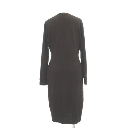 Fendi V-neck Knit Dress Sweater Merino Wool Long Sleeve Knee-Length Brown MG 42 — view 2