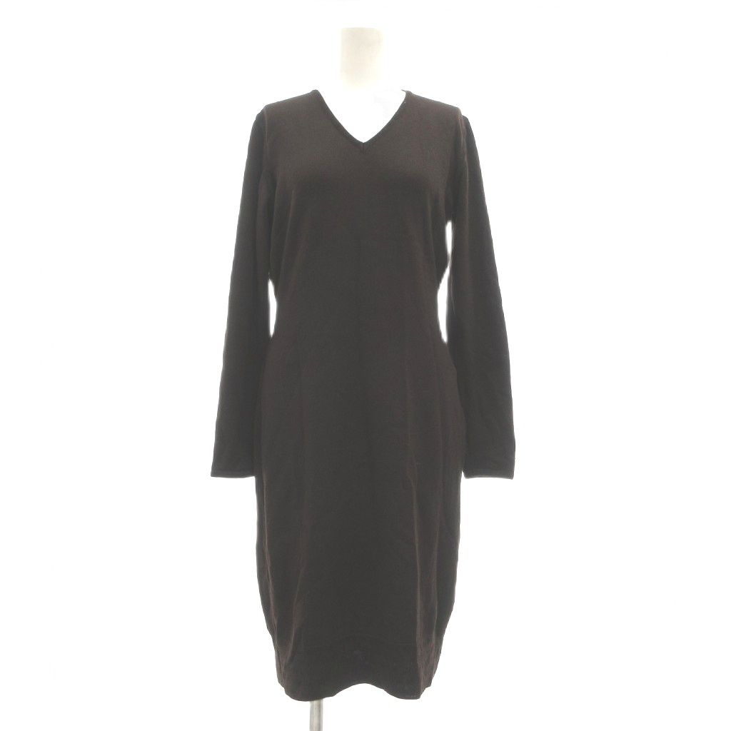 Fendi V-neck Knit Dress Sweater Merino Wool Long Sleeve Knee-Length Brown MG 42
