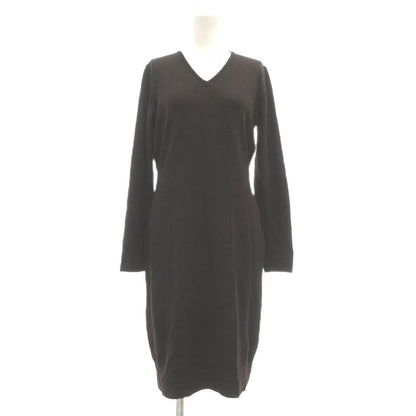 Fendi V-neck Knit Dress Sweater Merino Wool Long Sleeve Knee-Length Brown MG 42