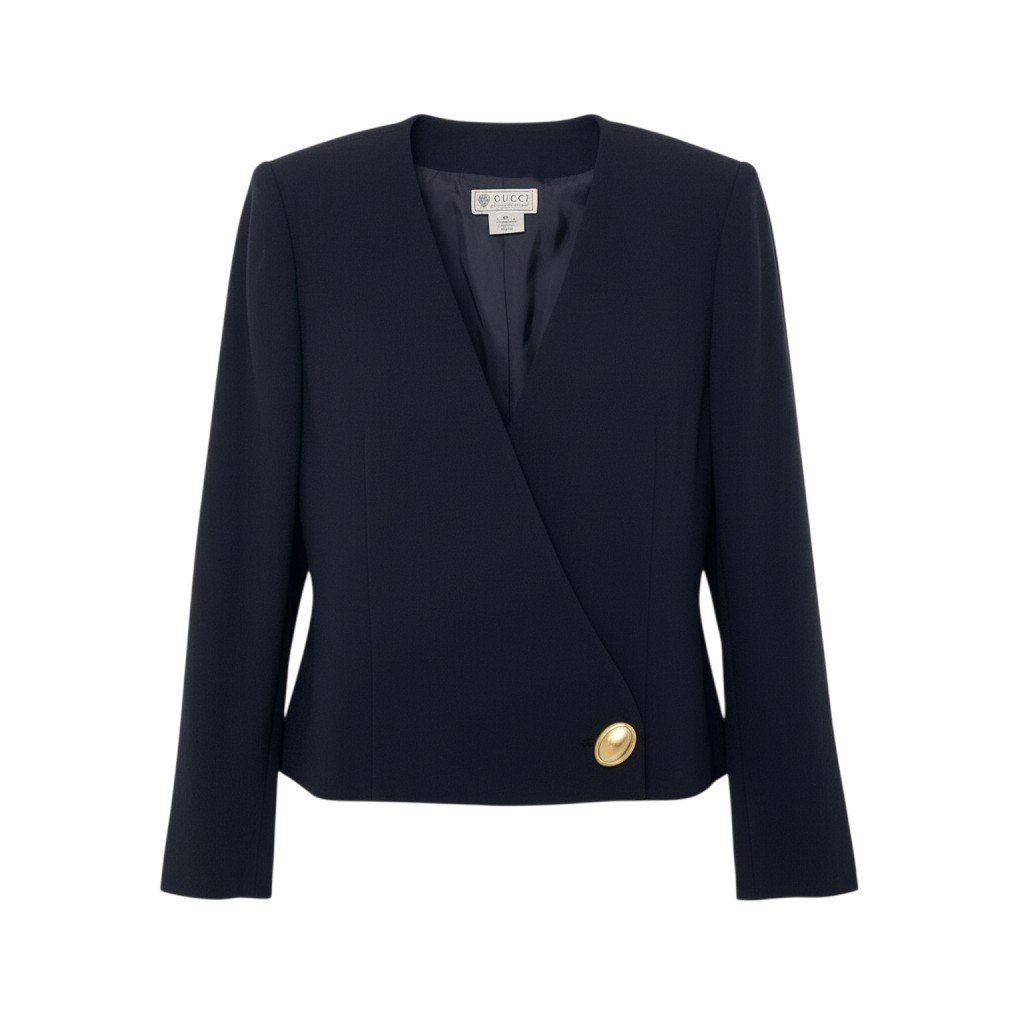 Gucci Vintage Jacket Gold Button Black Wool 42