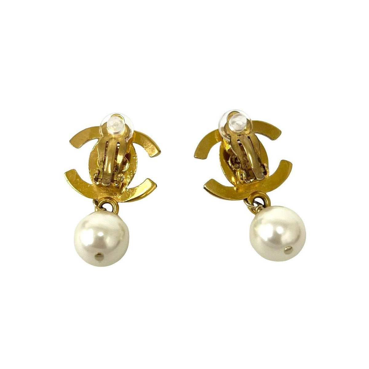 Chanel With Rice 96P Vintage CC Logo Faux Pearl Earrings Gold — view 5