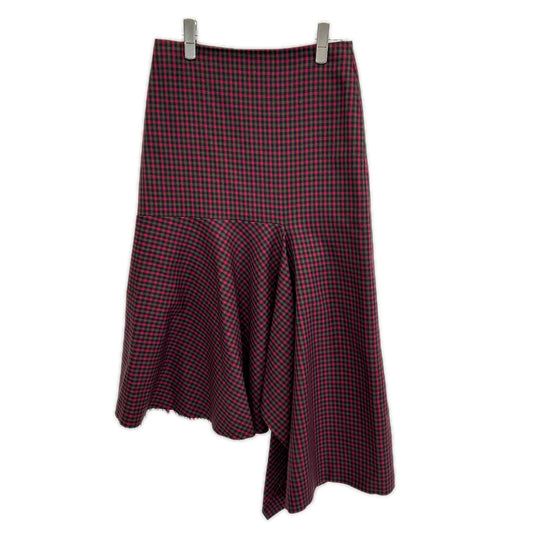 Balenciaga Red Wool Check Asymmetric Long Skirt 36