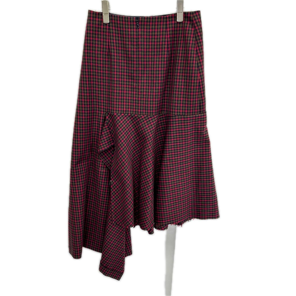 Balenciaga Red Wool Check Asymmetric Long Skirt 36 — view 2