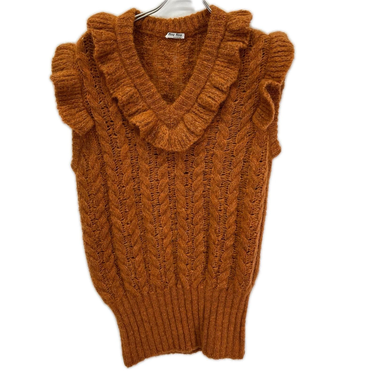Miu Miu Orange Alpaca Frill Cable Knit Vest 36