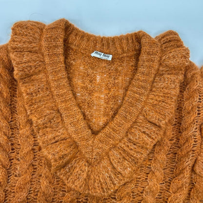 Miu Miu Orange Alpaca Frill Cable Knit Vest 36 — view 6