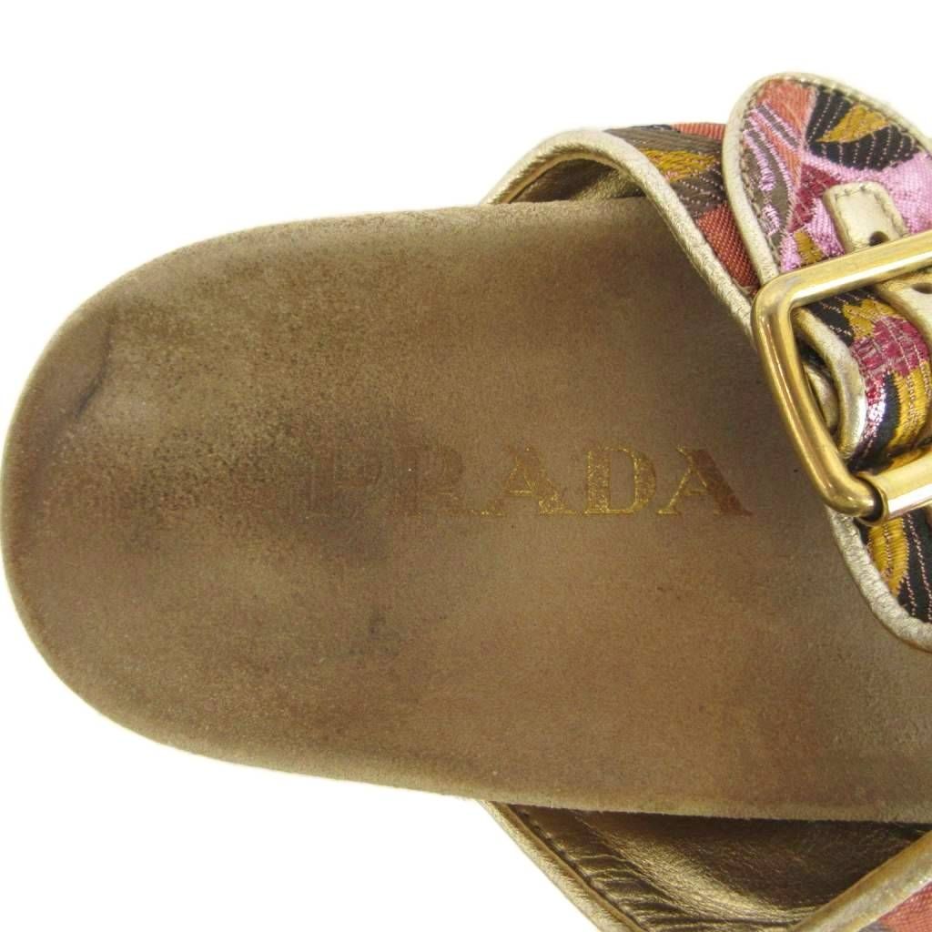 Prada Comfort Sandals Slide Flat Jacquard Floral Double Belt Beige — view 7
