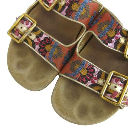 Prada Comfort Sandals Slide Flat Jacquard Floral Double Belt Beige — view 3