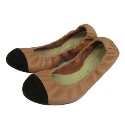 Chanel Ballet Shoes Flat Pumps Leather Cap Toe CC Logo Bicolor Pink