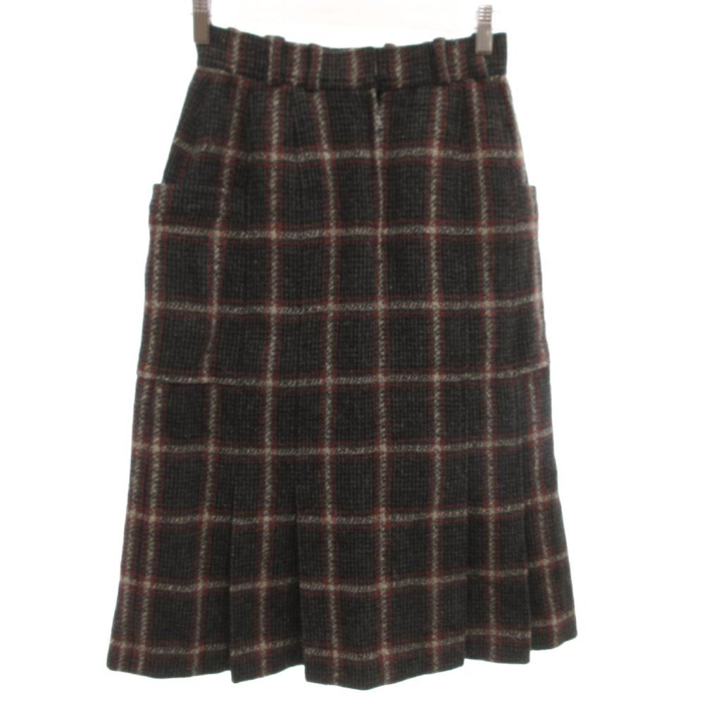 Dior Vintage Pencil Skirt Plaid Pleated Midi Length Wool Gray MX M — view 2