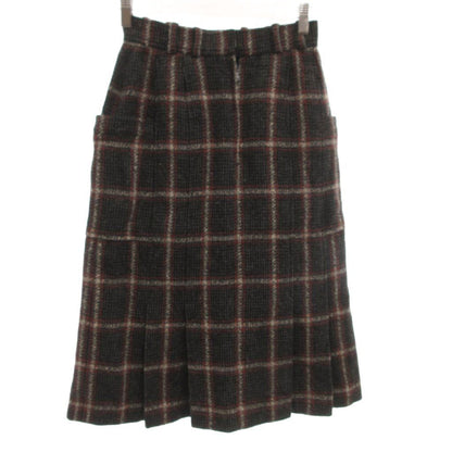Dior Vintage Pencil Skirt Plaid Pleated Midi Length Wool Gray MX M — view 2
