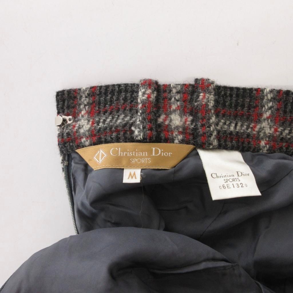 Dior Vintage Pencil Skirt Plaid Pleated Midi Length Wool Gray MX M — view 5