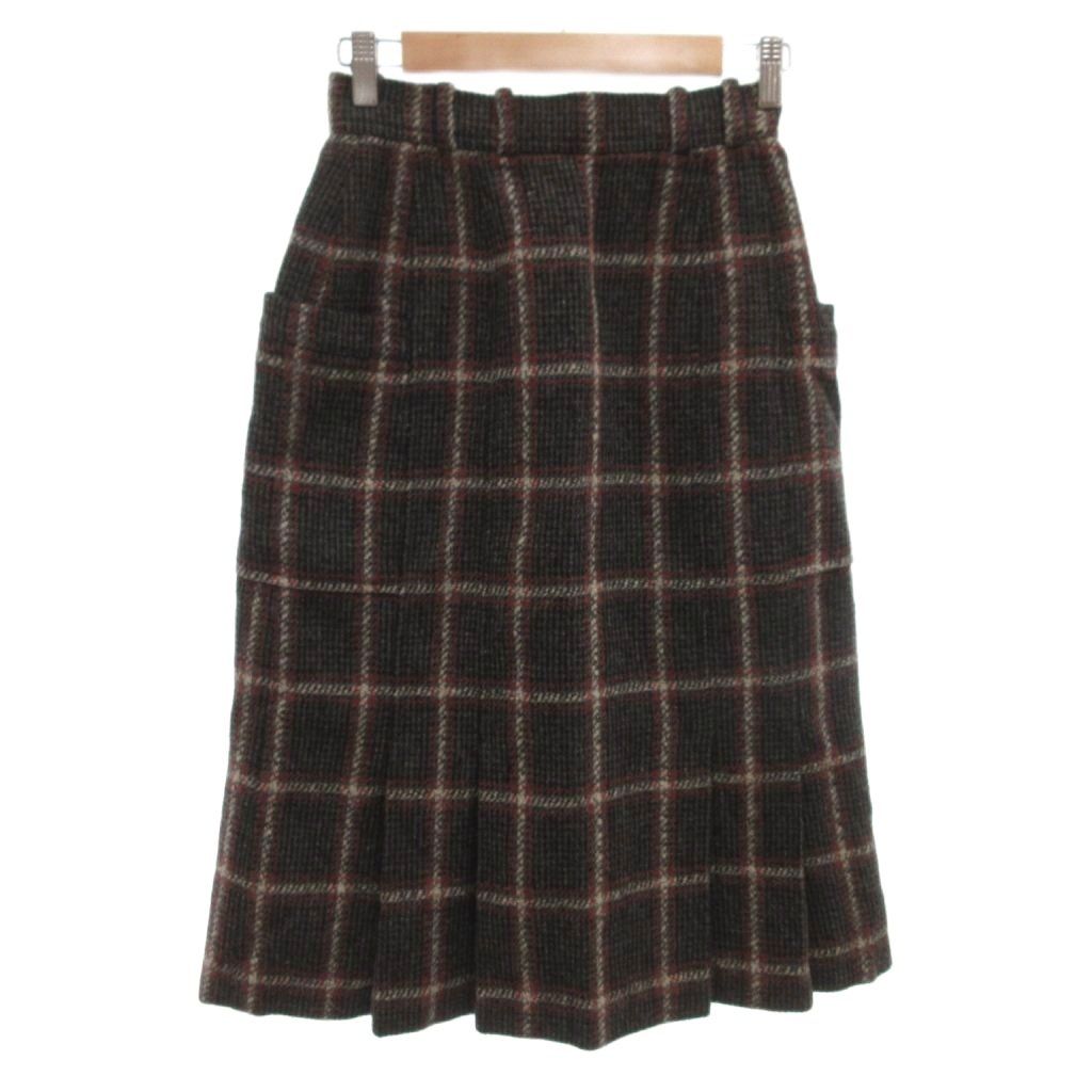 Dior Vintage Pencil Skirt Plaid Pleated Midi Length Wool Gray MX M