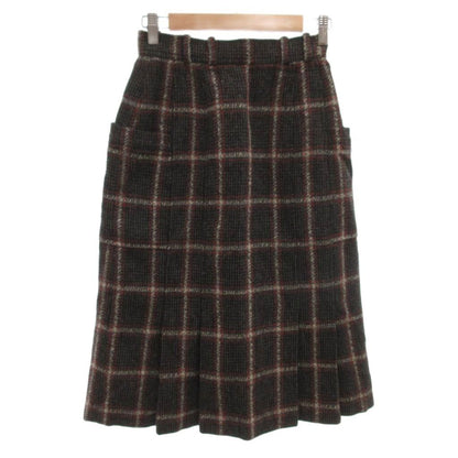 Dior Vintage Pencil Skirt Plaid Pleated Midi Length Wool Gray MX M
